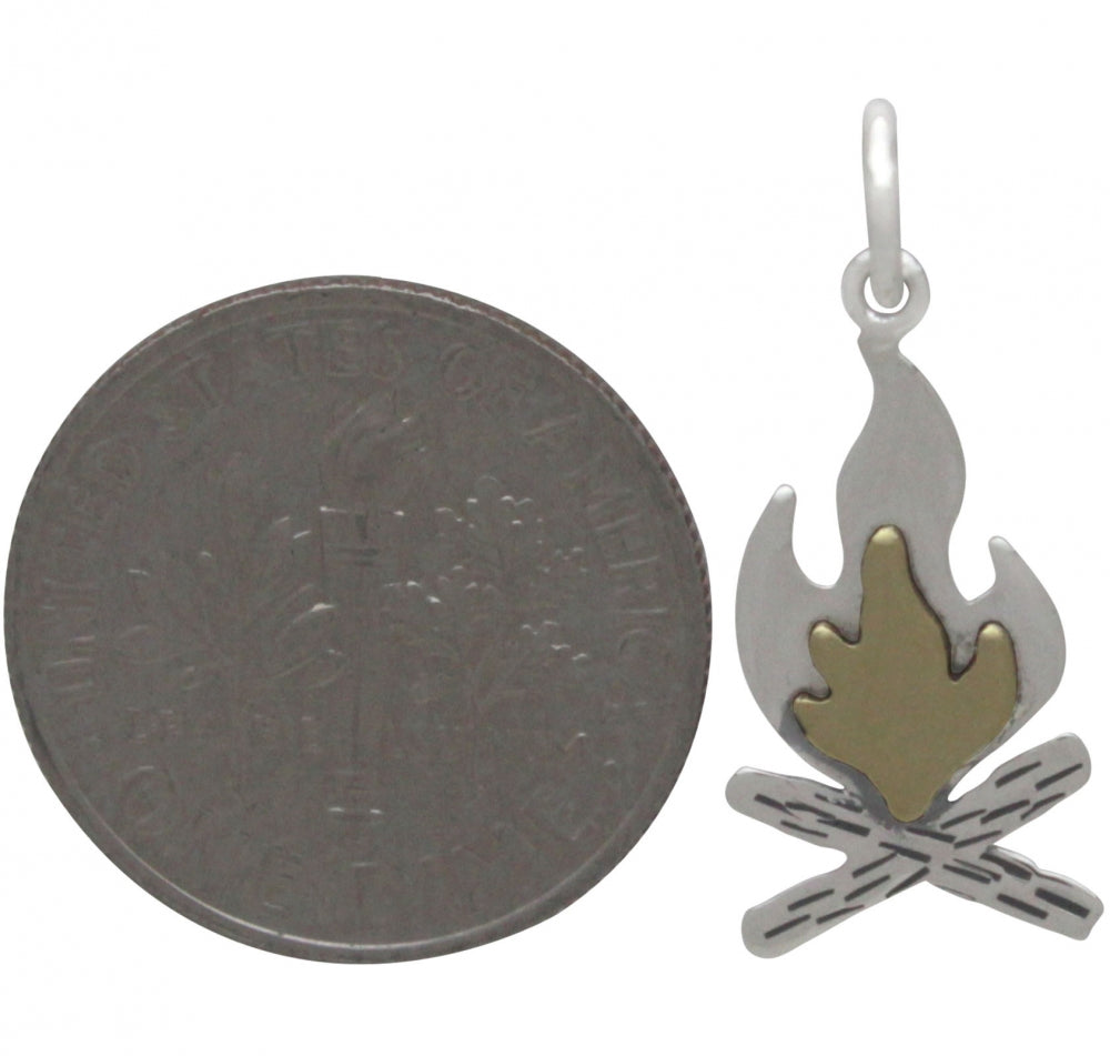 Sterling Silver Campfire Charm with Bronze Flames - Poppies Beads n' More