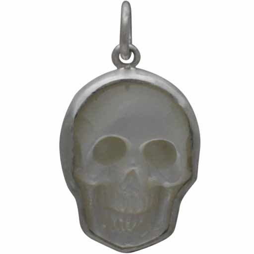 Hand Carved Mother of Pearl Skull Charm - Poppies Beads n' More