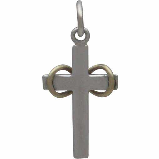 Sterling Silver Cross with Bronze Infinity on Crossbar - Poppies Beads n' More