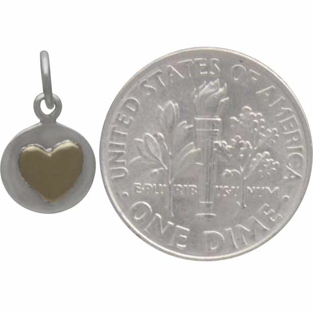 Sterling Silver Small Disk Charm with Bronze Heart - Poppies Beads n' More