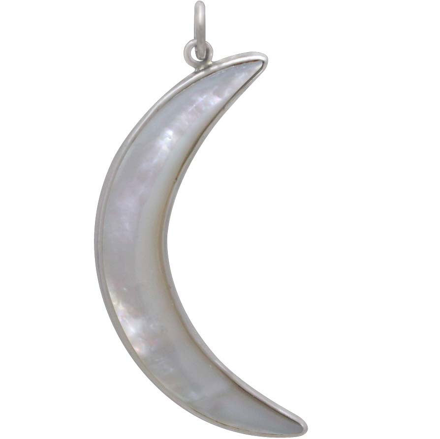 Mother of Pearl Moon Pendant with Sterling Silver Bezel - Poppies Beads n' More