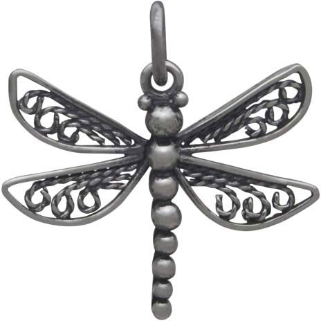 Sterling Silver Dragonfly Charm with Filigree Wings - Poppies Beads n' More