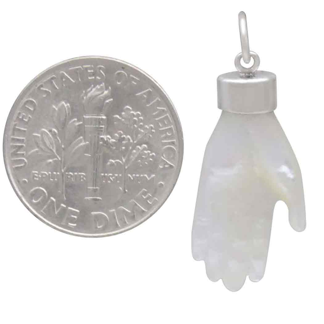 Carved Mother of Pearl Hand Pendant with Silver Bail - Poppies Beads n' More