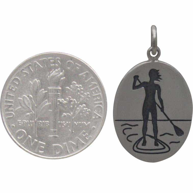 Sterling Silver Stand Up Paddle Girl Charm - Poppies Beads n' More