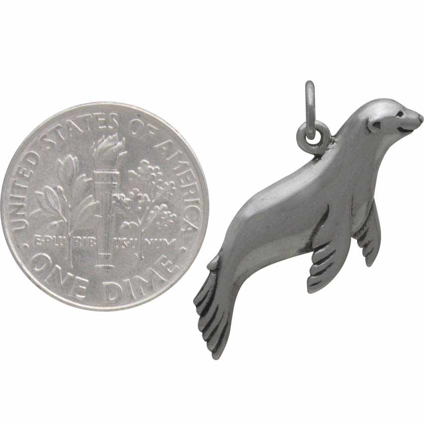 Sterling Silver Sea Lion Charm - Seal Charm - Poppies Beads n' More