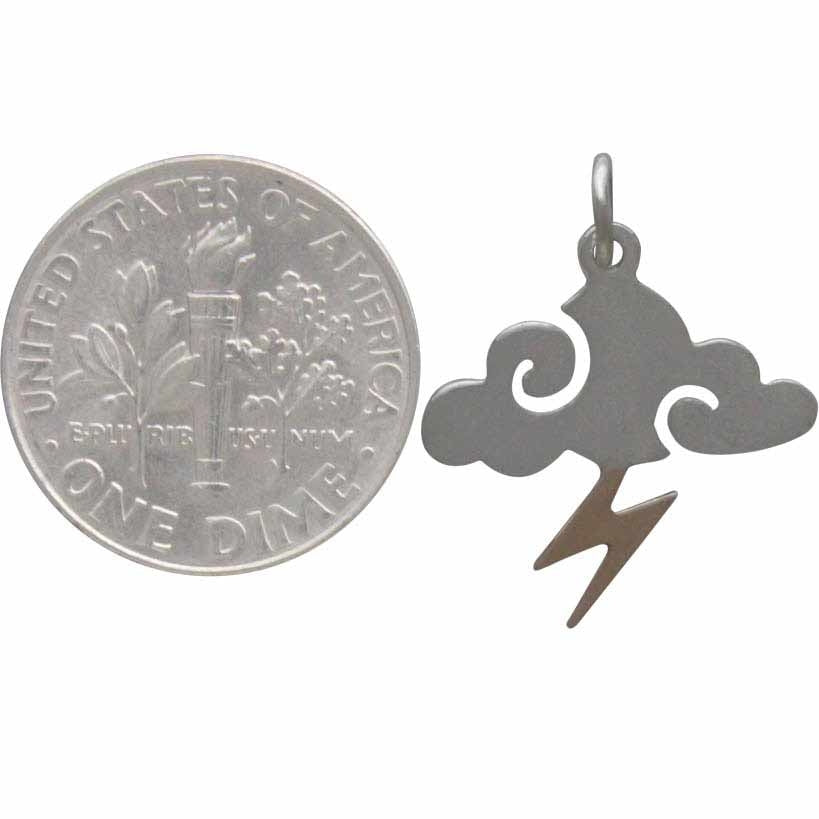 Sterling Silver Cloud Charm with Bronze Lightning Bolt - Poppies Beads n' More