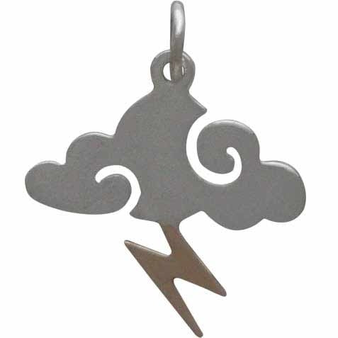 Sterling Silver Cloud Charm with Bronze Lightning Bolt - Poppies Beads n' More