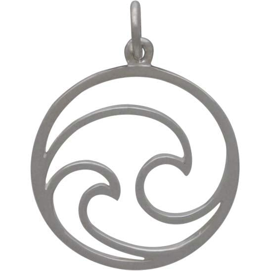 Sterling Silver Openwork Double Wave Charm, - Poppies Beads n' More