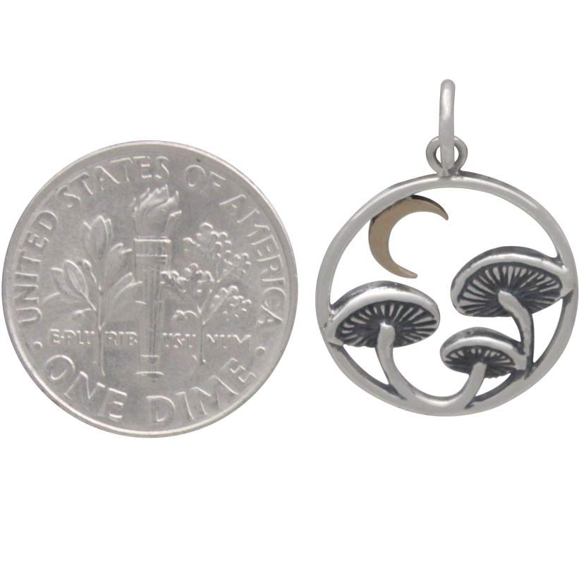 Sterling Silver Mushroom Charm with Bronze Moon - Poppies Beads n' More