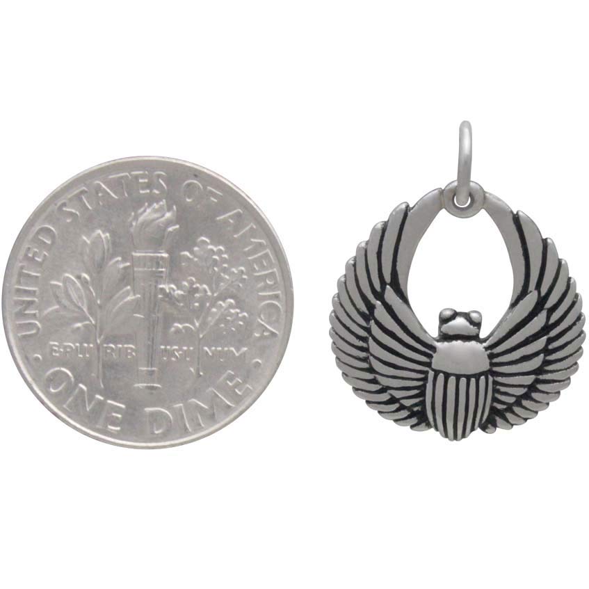 Sterling Silver Small Scarab Beetle Charm - Poppies Beads n' More