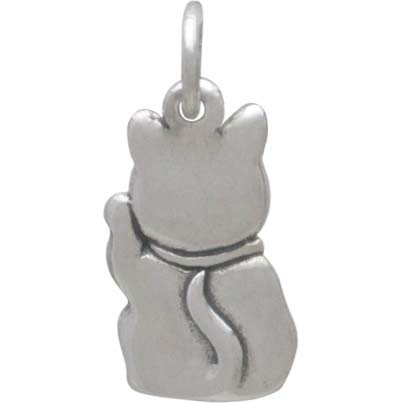 Sterling Silver Lucky Cat Charm -Maneki Neko Charm - Poppies Beads n' More