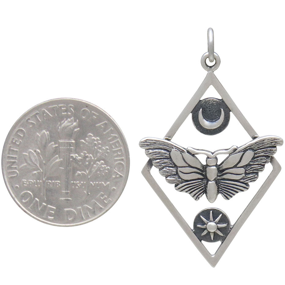 Geometric Moth Charm with Sun and Moon - Poppies Beads n' More