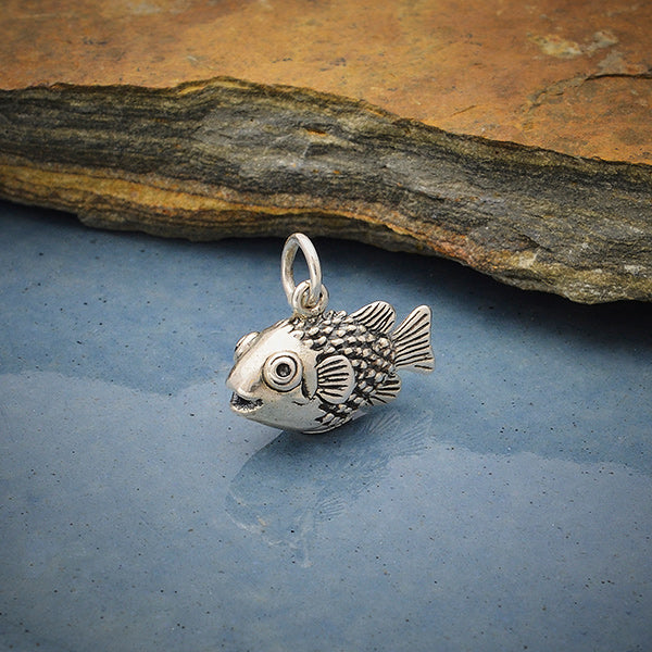 Sterling Silver Puffer Fish Charm - Poppies Beads n' More