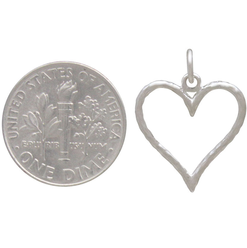 Sterling Silver Hammered Wire Heart Charm - Poppies Beads n' More