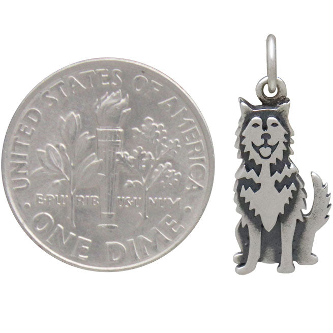 Sterling Silver Husky Dog Charm - Poppies Beads n' More