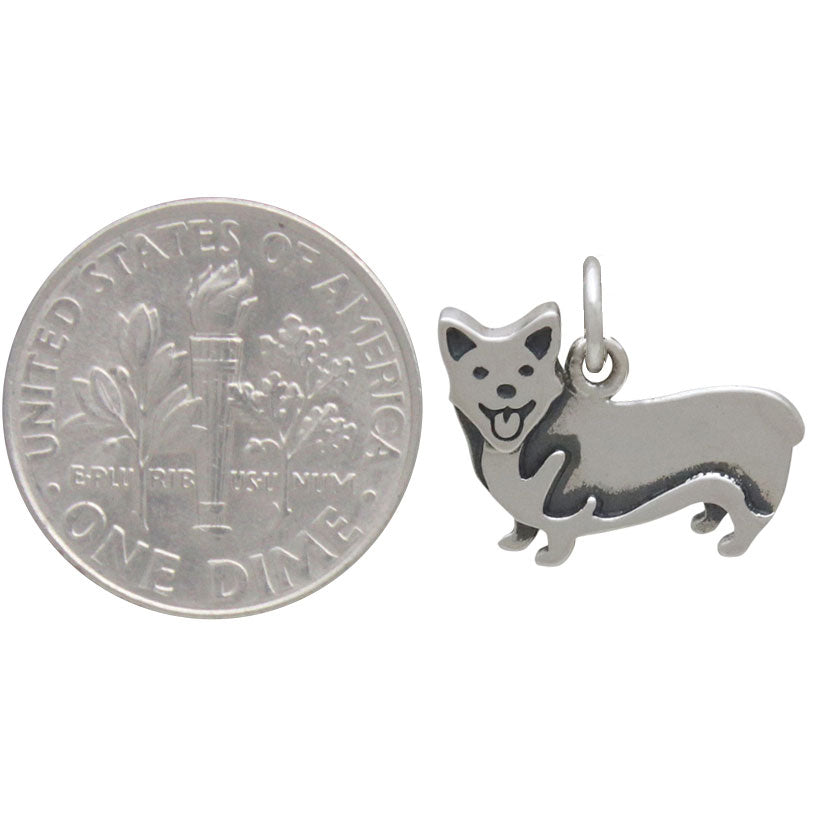 Sterling Silver Corgi Dog Charm - Poppies Beads n' More