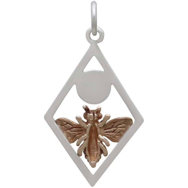 Bronze Bee Charm with Sun in Silver Diamond Frame - Poppies Beads n' More