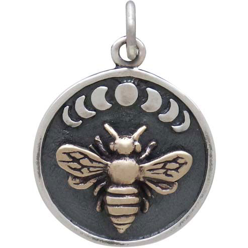 Sterling Silver Moon Phase Charm with Bronze Bee - Poppies Beads n' More