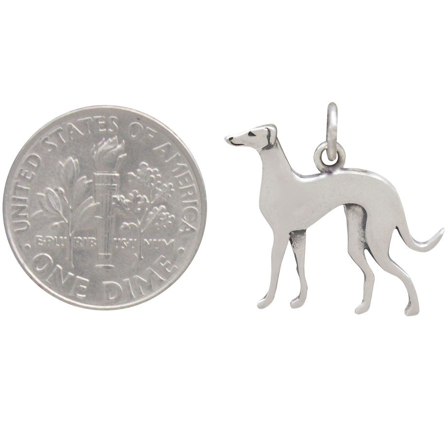 Sterling Silver Greyhound Dog Charm - Poppies Beads n' More