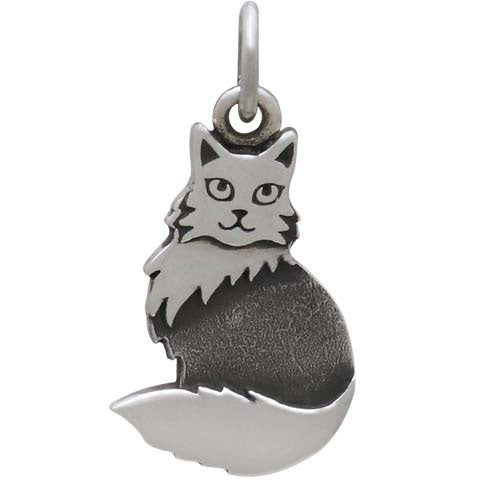 Sterling Silver Layered Fluffy Cat Charm - Poppies Beads n' More