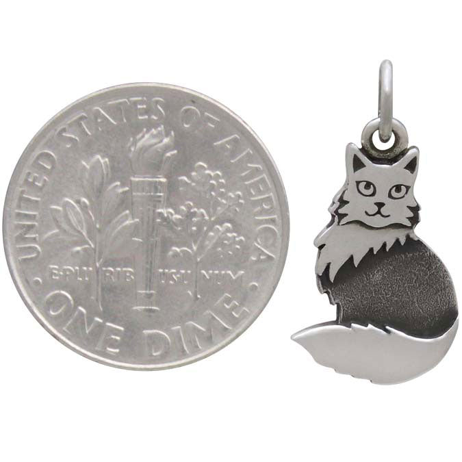 Sterling Silver Layered Fluffy Cat Charm - Poppies Beads n' More