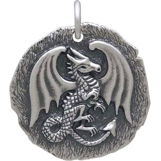 Sterling Silver Ancient Coin Charm - Dragon - Poppies Beads n' More