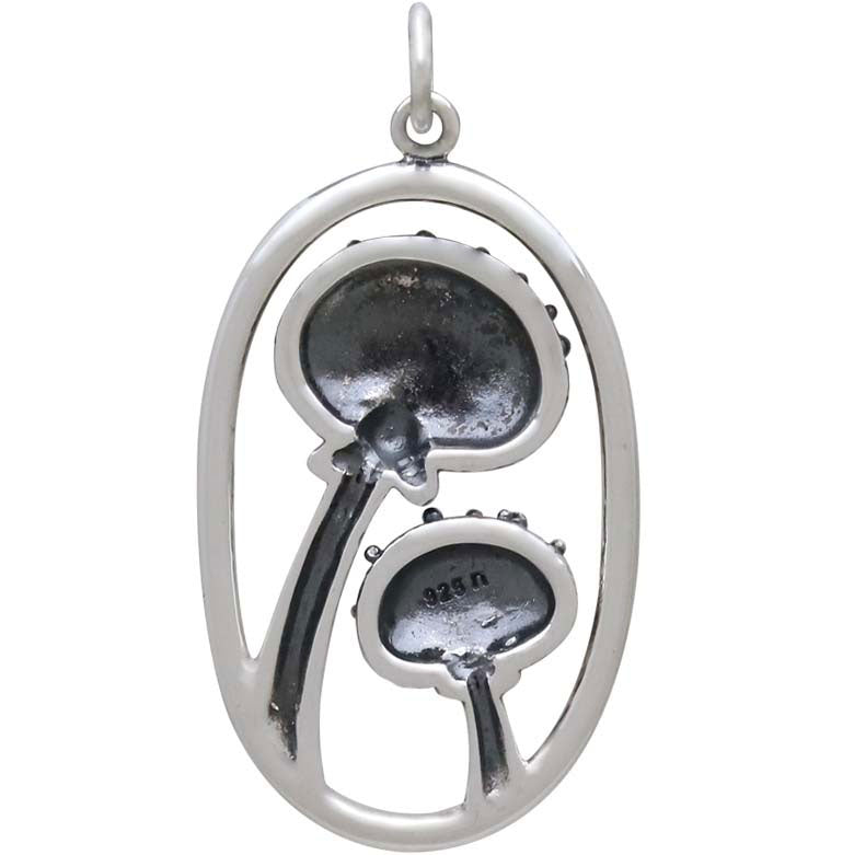 Sterling Silver Agaric Mushroom Pendant in Oval - Poppies Beads n' More