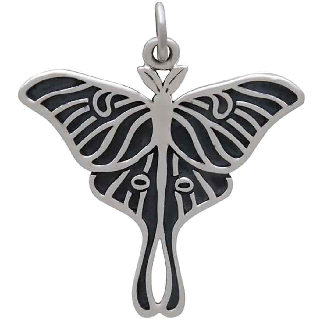 Sterling Silver Etched Luna Moth Charm - Poppies Beads n' More