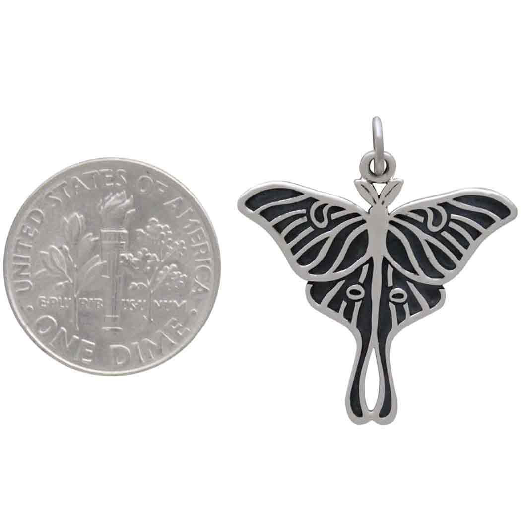 Sterling Silver Etched Luna Moth Charm - Poppies Beads n' More