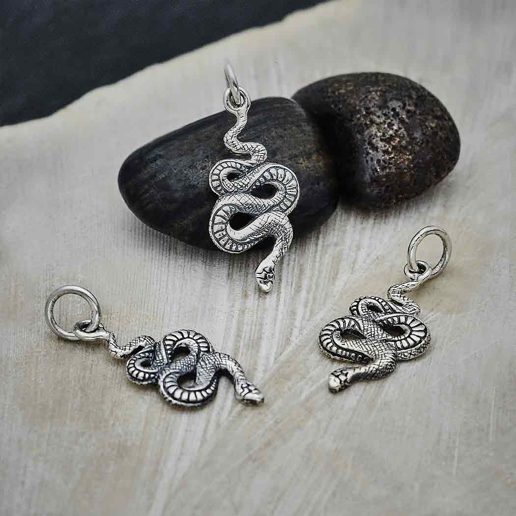 Sterling Silver Small Textured Snake Charm - Poppies Beads n' More