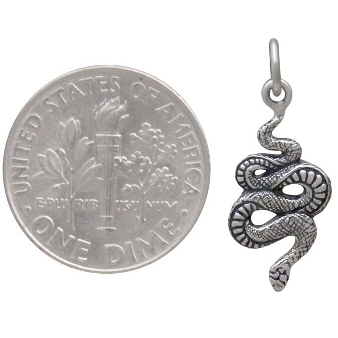 Sterling Silver Small Textured Snake Charm - Poppies Beads n' More