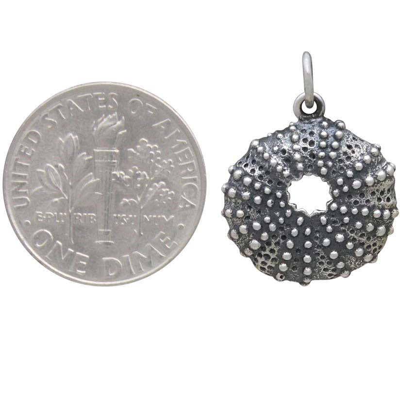 Sterling Silver Dimensional Sea Urchin Charm - Poppies Beads n' More