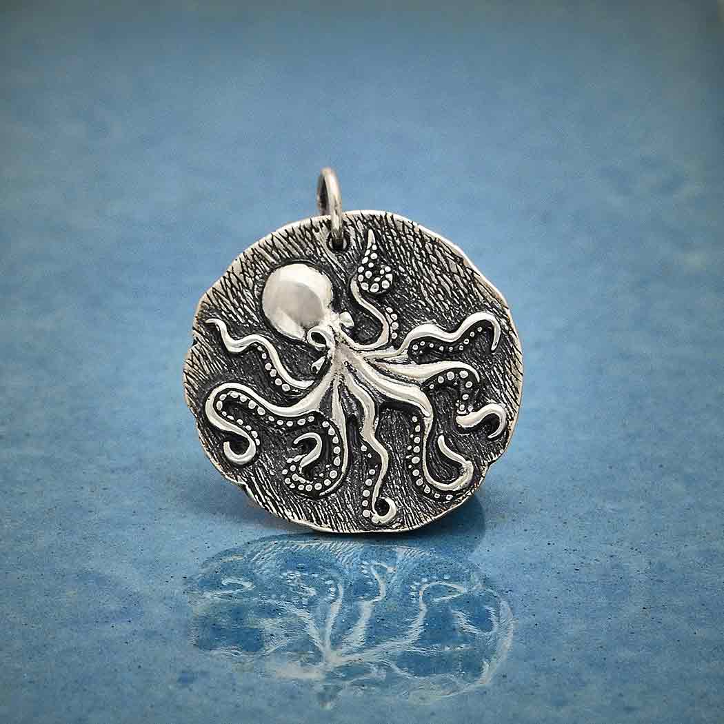 Sterling Silver Octopus Coin Pendant - Poppies Beads n' More