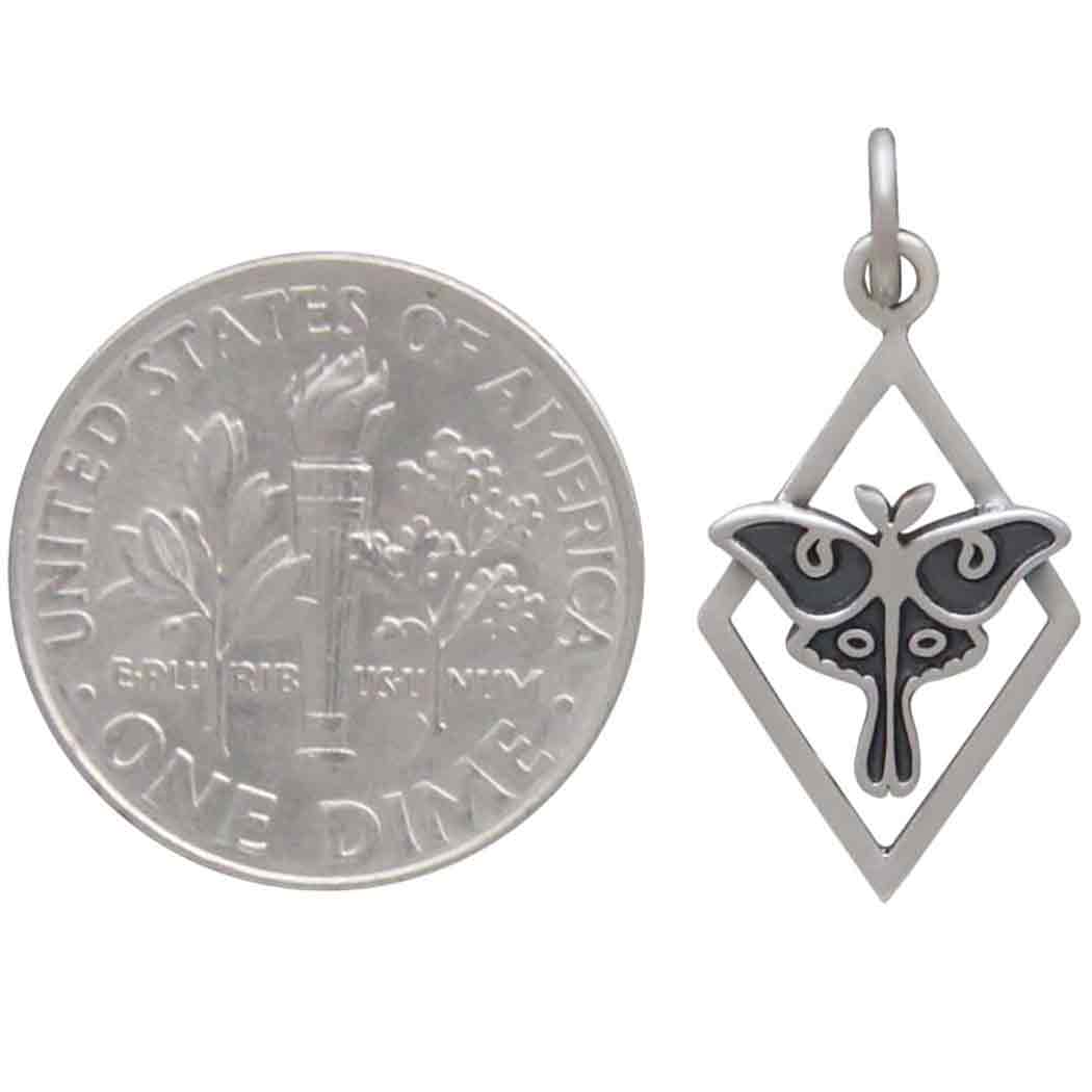 Sterling Silver Tiny Luna Moth Charm in Diamond Frame - Poppies Beads n' More