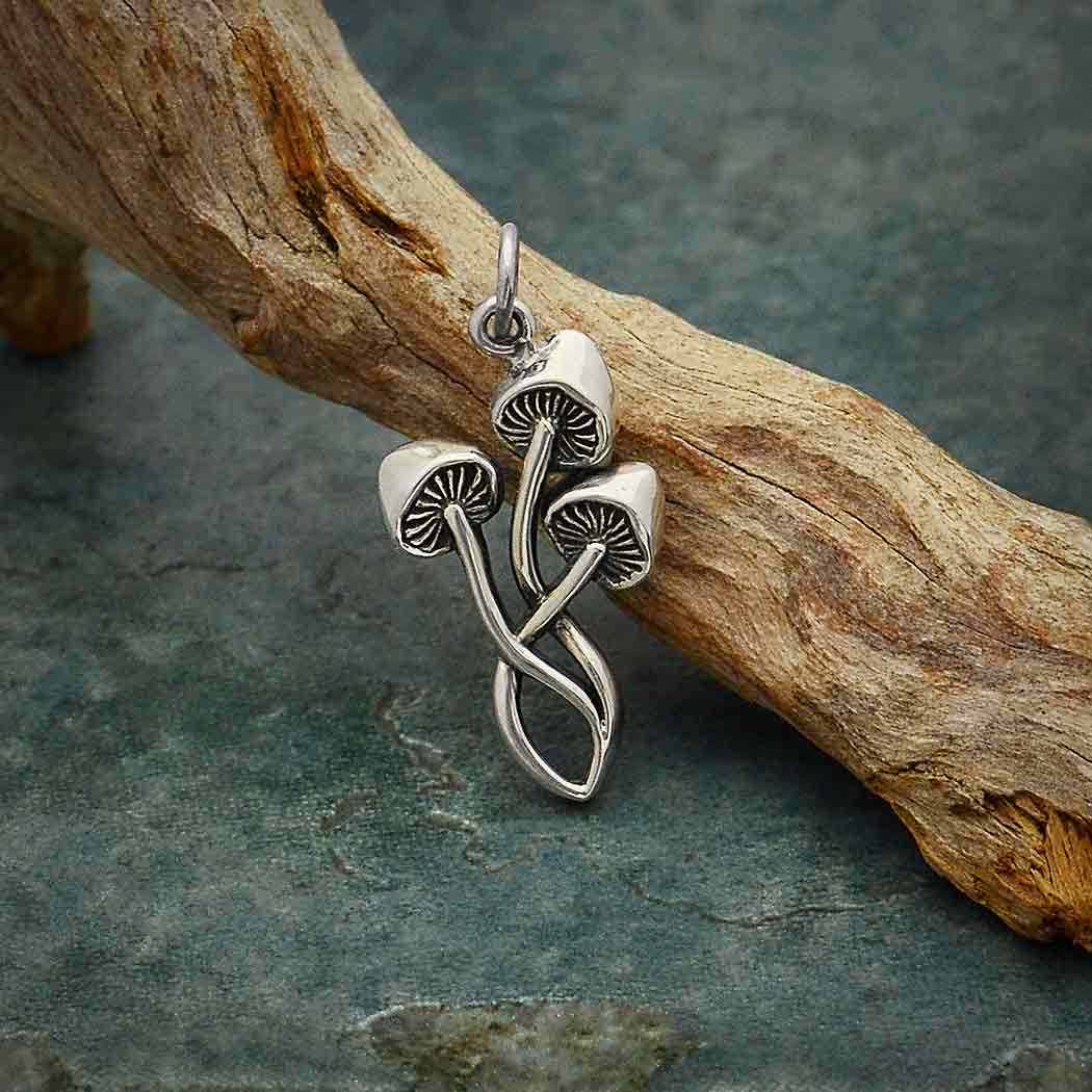 Sterling Silver Three Mushroom Charm - Poppies Beads n' More