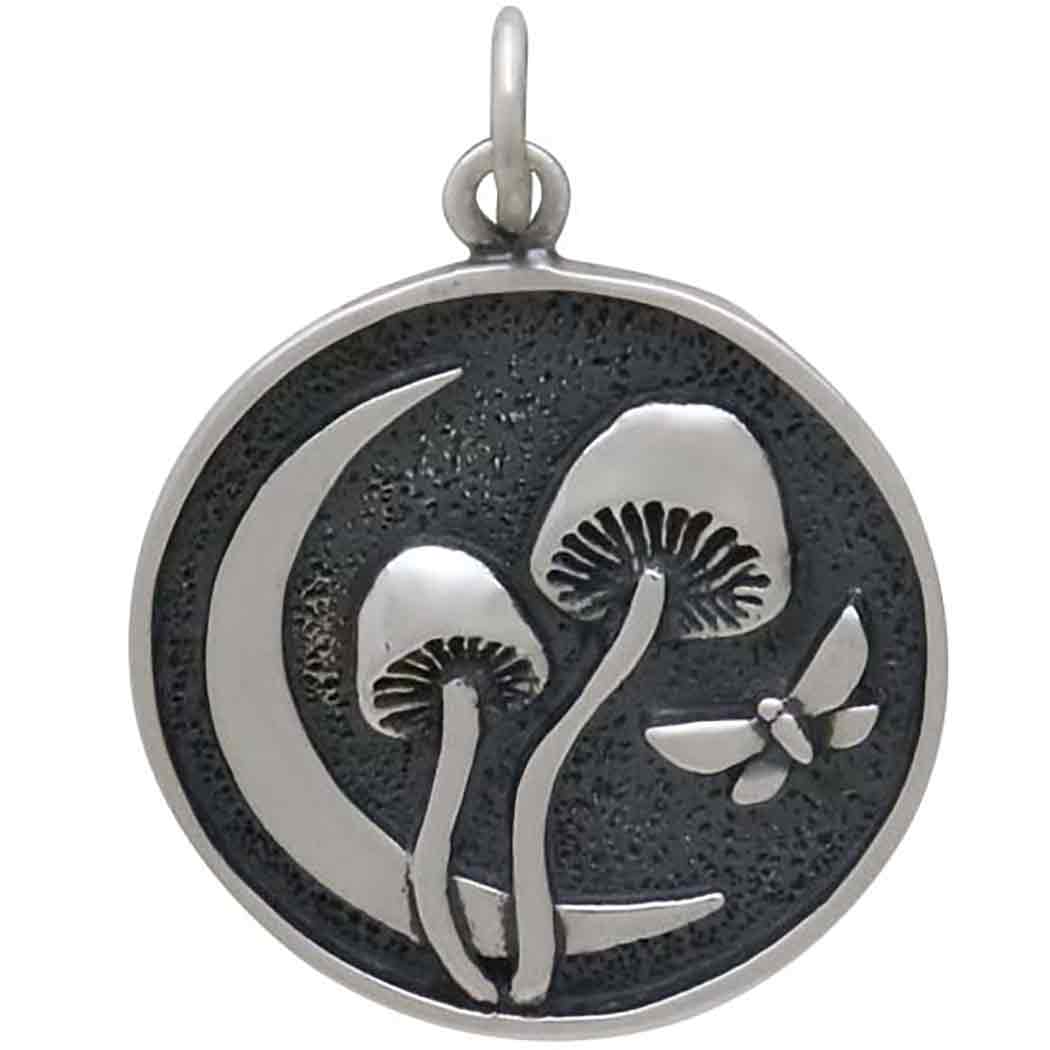 Sterling Silver Moon and Mushroom Pendant - Poppies Beads n' More