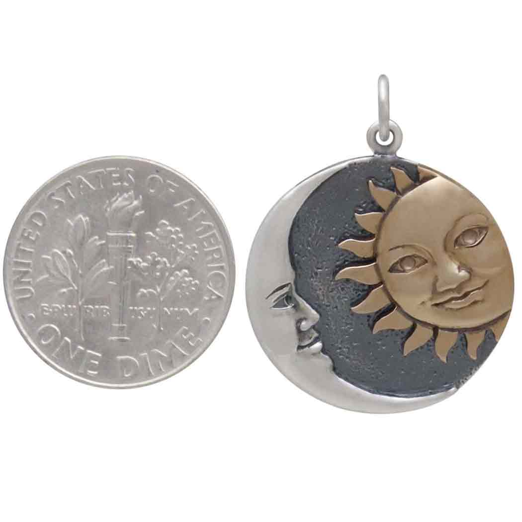 Mixed Metal Sun and Moon Pendant - Poppies Beads n' More