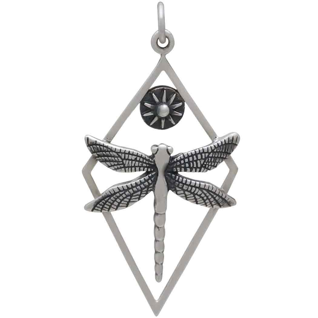 Sterling Silver Dragonfly Pendant in Diamond Frame - Poppies Beads n' More