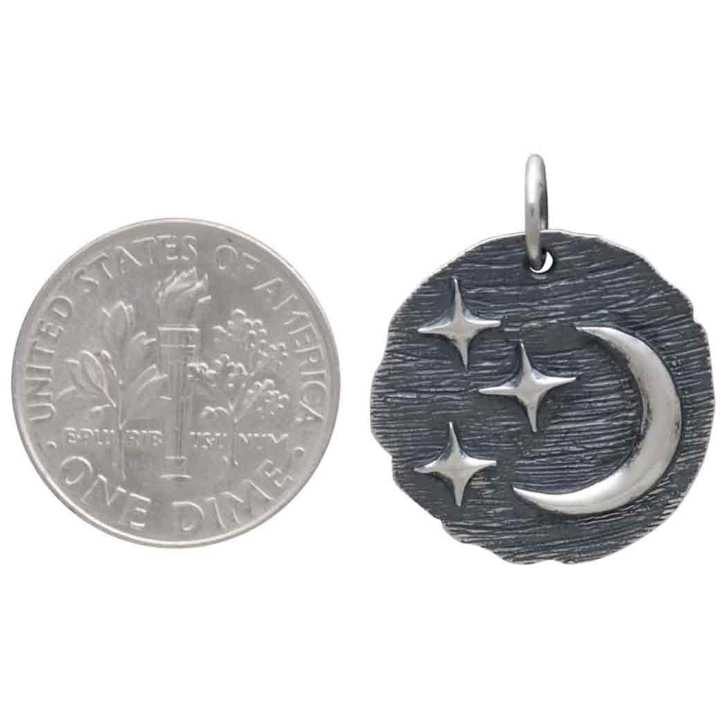 Sterling Silver Ancient Coin with Stars and Moon - Poppies Beads n' More