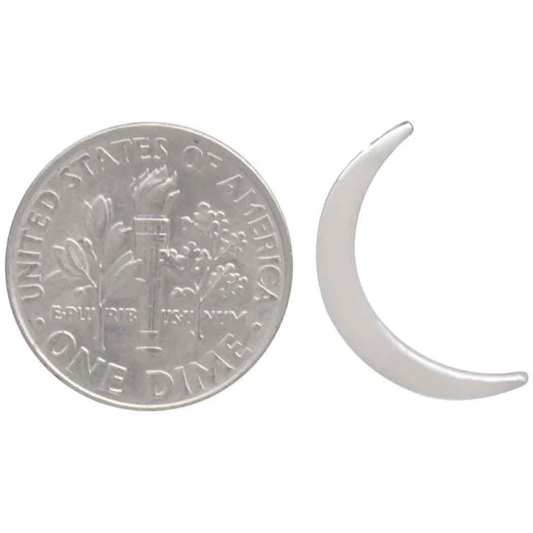 Sterling Silver Long Crescent Moon Bead - Poppies Beads n' More