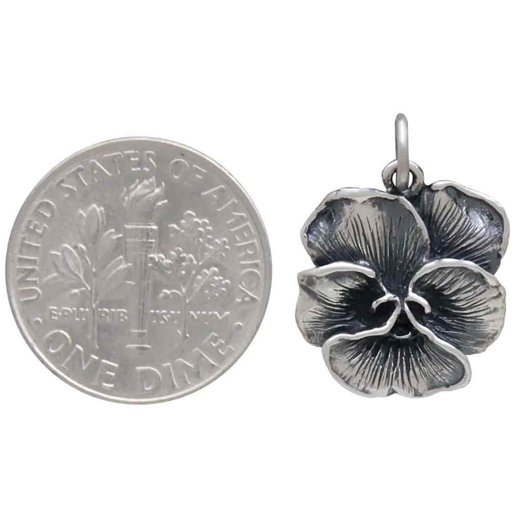 Sterling Silver Pansy Flower Charm - Poppies Beads n' More