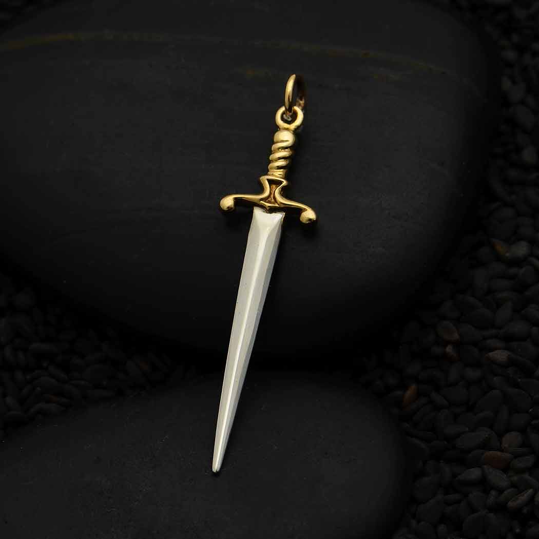 Sterling Silver Sword Pendant with Bronze Handle - Poppies Beads n' More