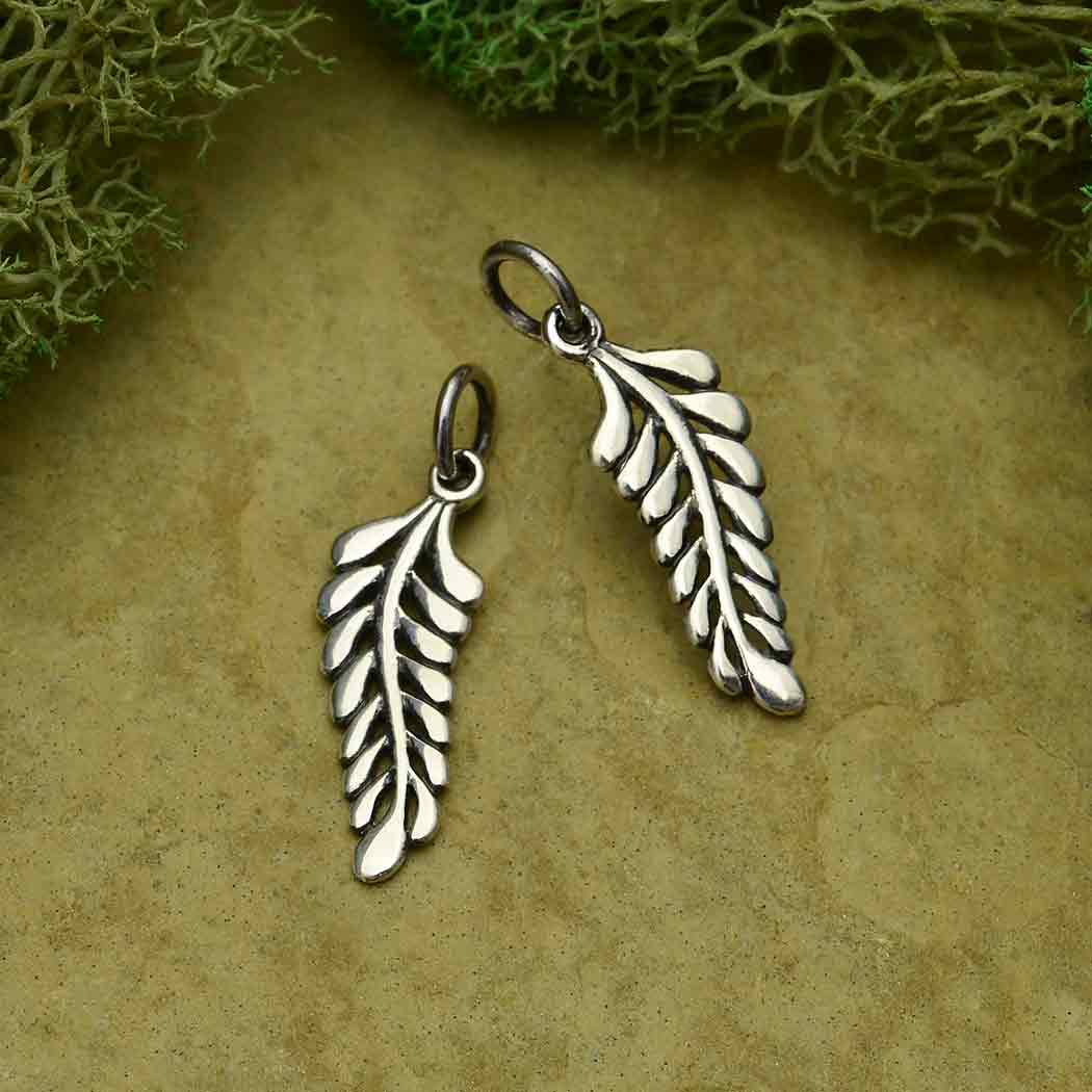 Sterling Silver Sprig Leaf Charm - Poppies Beads n' More