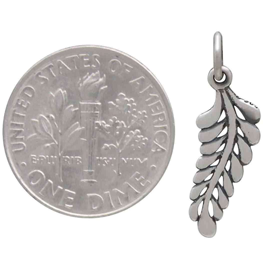 Sterling Silver Sprig Leaf Charm - Poppies Beads n' More