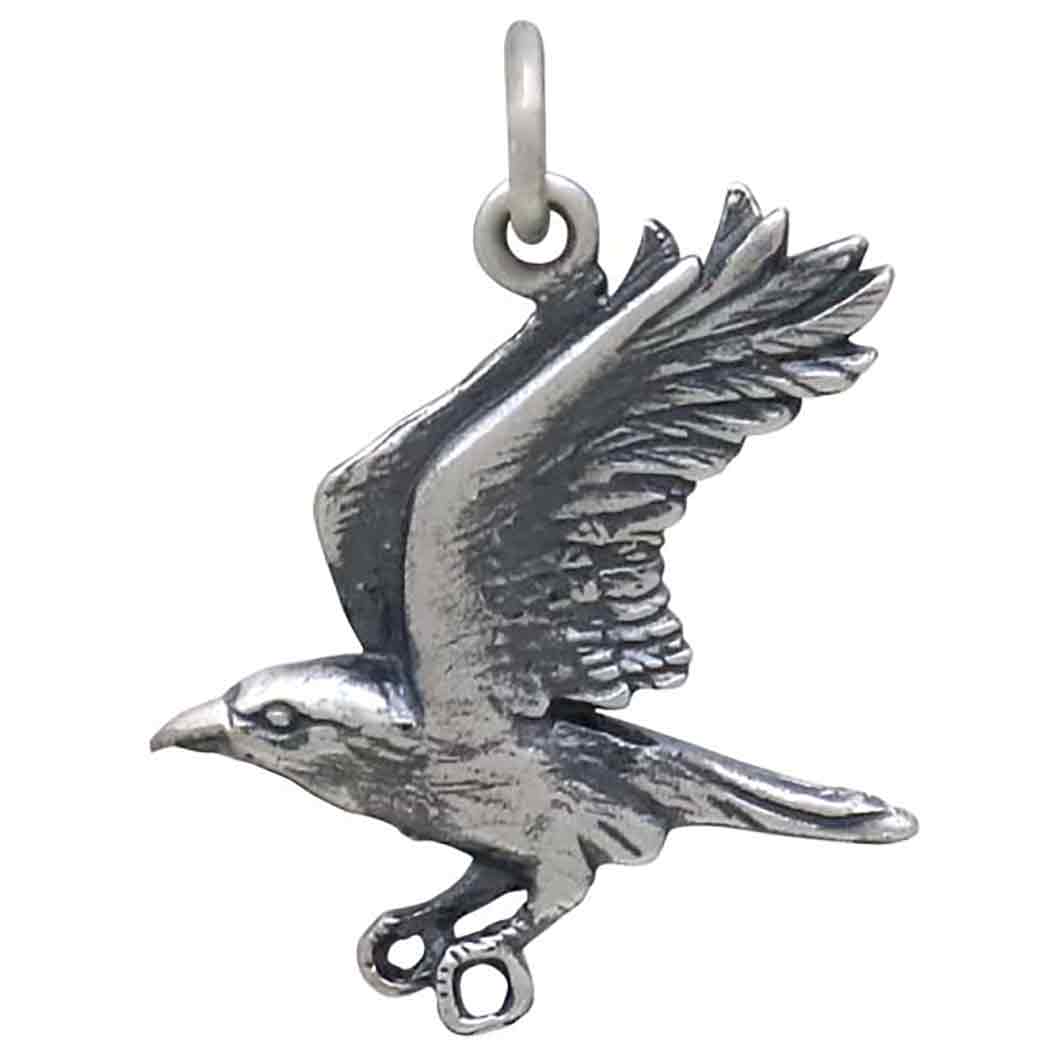 Sterling Silver Flying Raven Pendant - Poppies Beads n' More