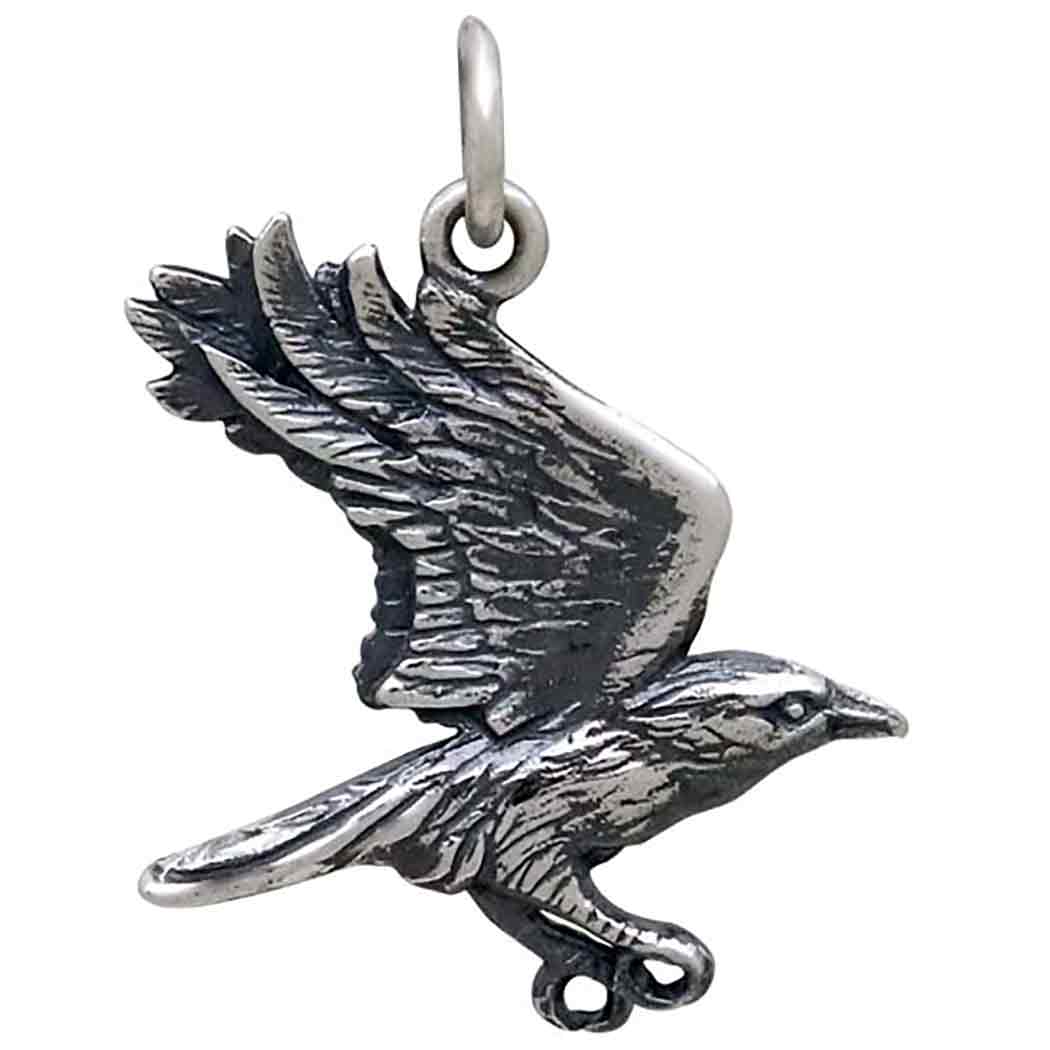 Sterling Silver Flying Raven Pendant - Poppies Beads n' More