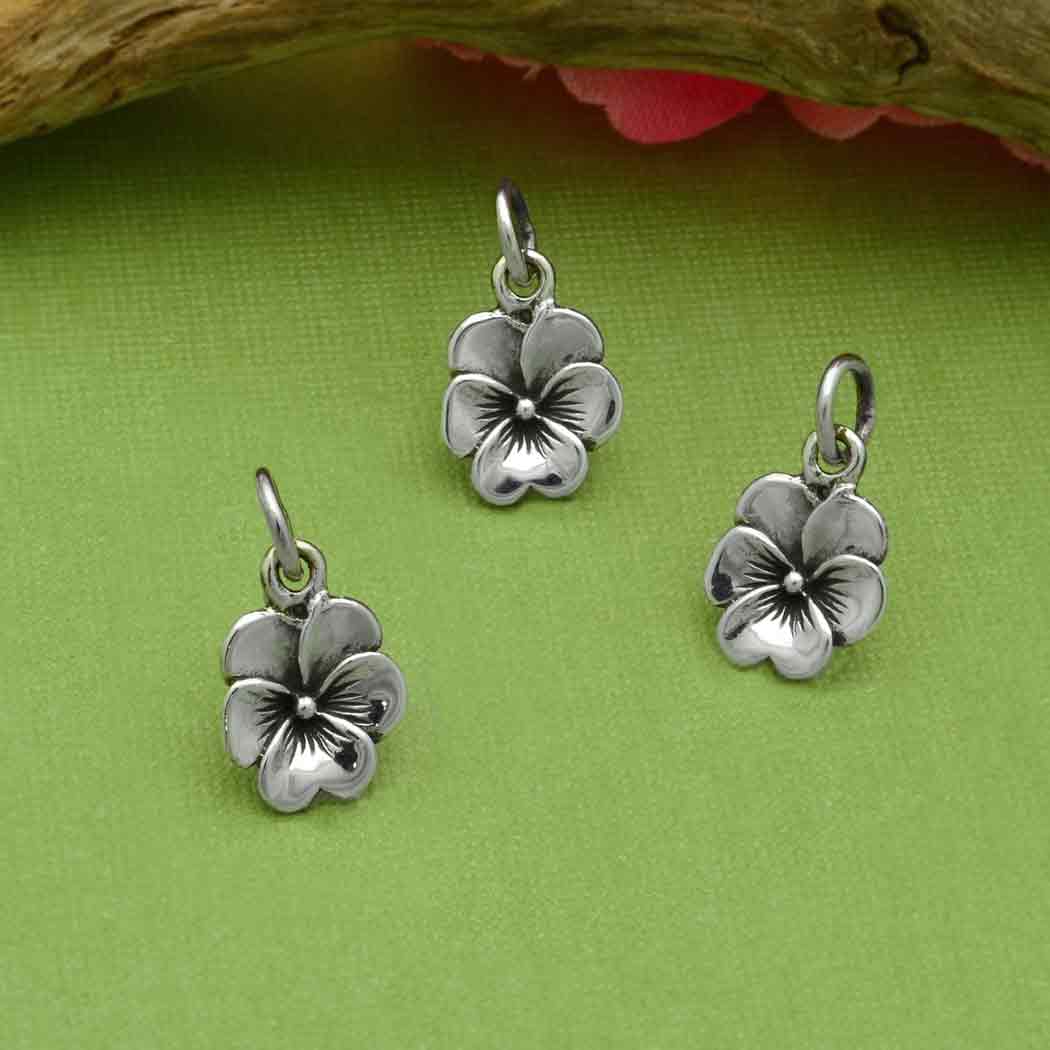 Sterling Silver Small Pansy Charm - Poppies Beads n' More