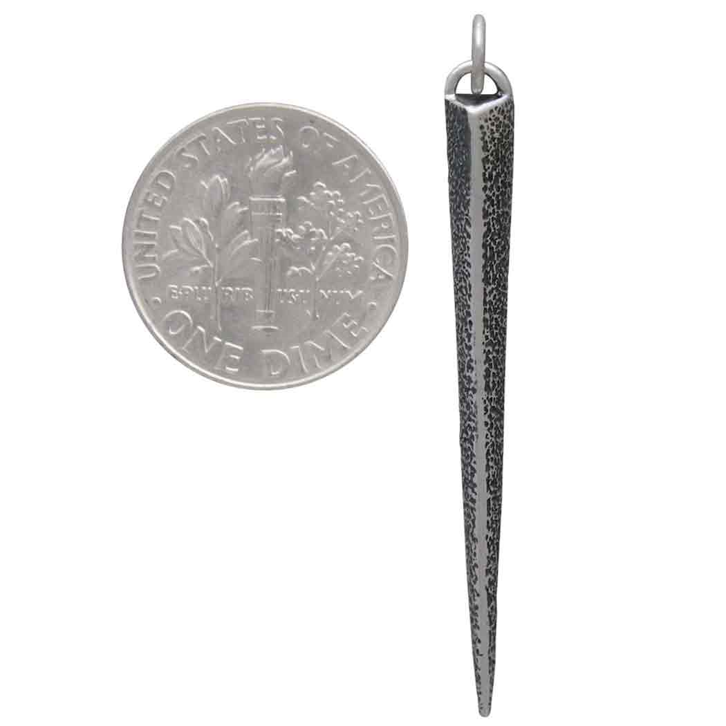 Sterling Silver Ridged Spike Pendant with Texture - Poppies Beads n' More