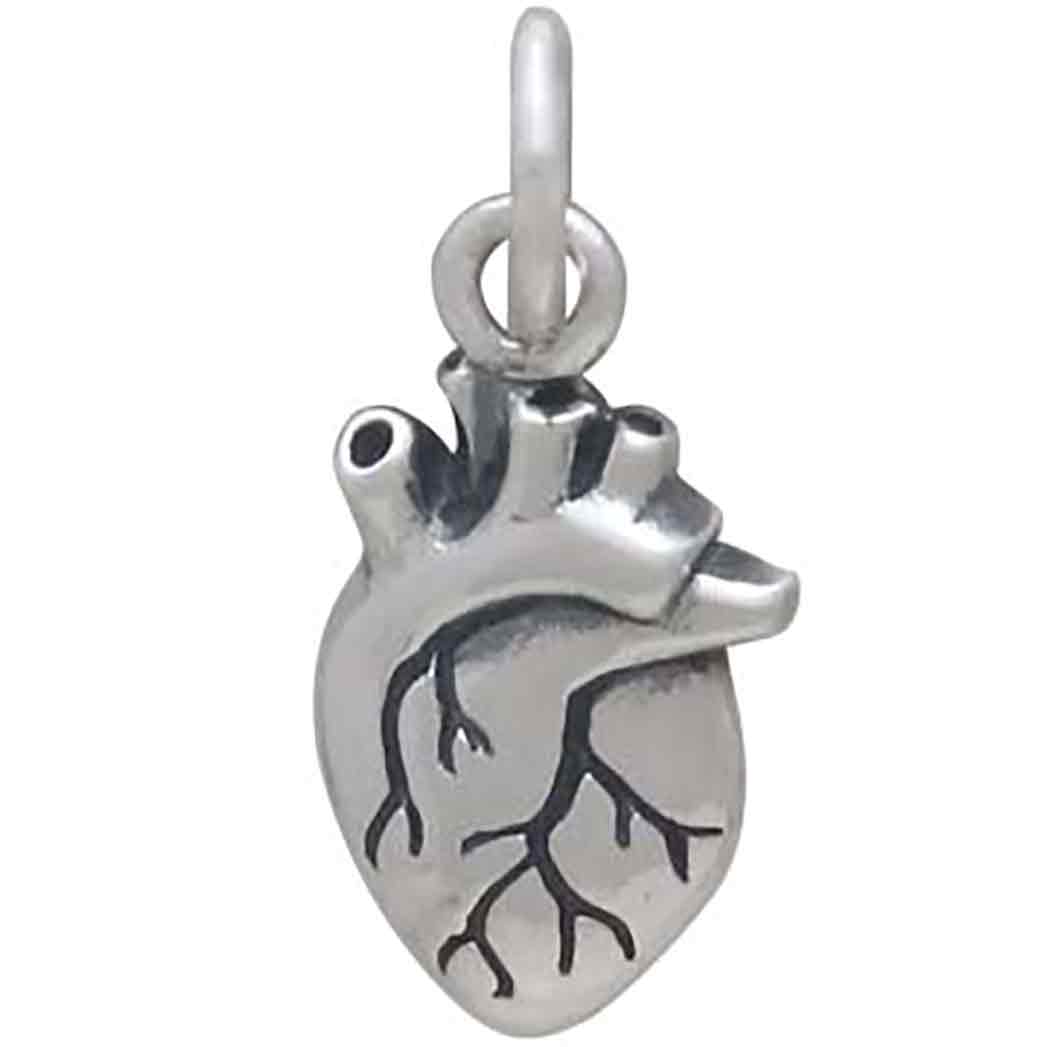 Sterling Silver Mini Anatomical Heart Charm - Poppies Beads n' More