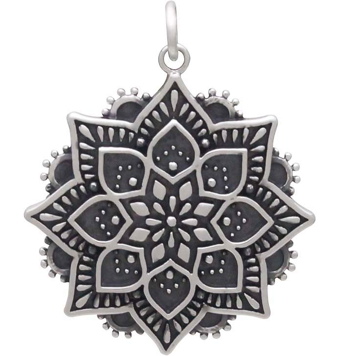 Sterling Silver Lotus Mandala Pendant - Medium - Poppies Beads n' More